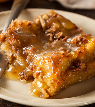 Fall Baking Bread Pudding with hot Butter Rum Sauce