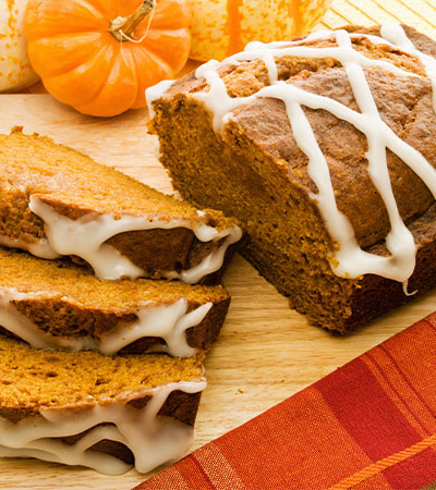 Fall Baking Pumpkin Bread with Cream Cheese Frosting