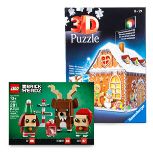 Toy N Joy Toys Puzzles Ravensburger 3D Gingerbread House Puzzle, LEGO BrickHeadz Set Elf, Elfie and Reindeer 