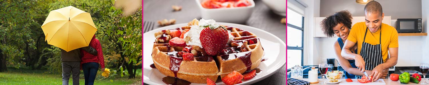 Valentines'D ay at Home 2022 Romantic Walk,  Strawberry Waffles, Cooking at Home couple