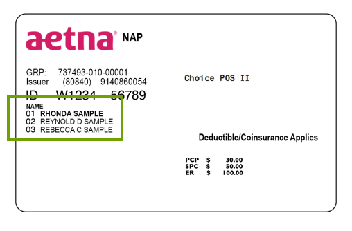 Image of insurance card highlighting the person code